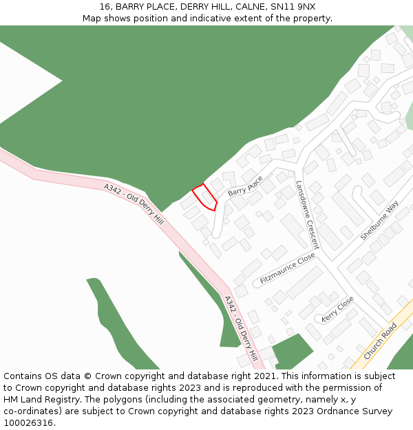 16, BARRY PLACE, DERRY HILL, CALNE, SN11 9NX: Location map and indicative extent of plot