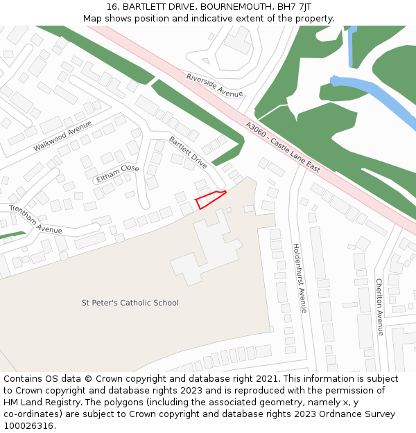 16, BARTLETT DRIVE, BOURNEMOUTH, BH7 7JT: Location map and indicative extent of plot