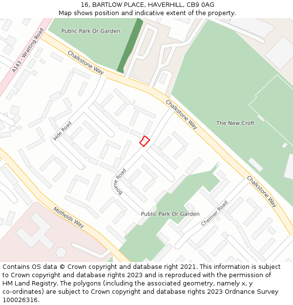16, BARTLOW PLACE, HAVERHILL, CB9 0AG: Location map and indicative extent of plot