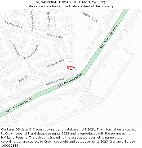 16, BASKERVILLE ROAD, NUNEATON, CV11 6QZ: Location map and indicative extent of plot