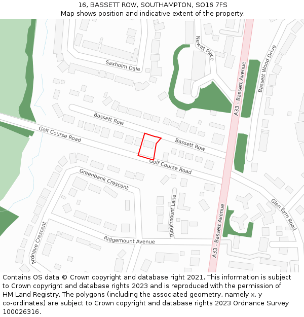 16, BASSETT ROW, SOUTHAMPTON, SO16 7FS: Location map and indicative extent of plot