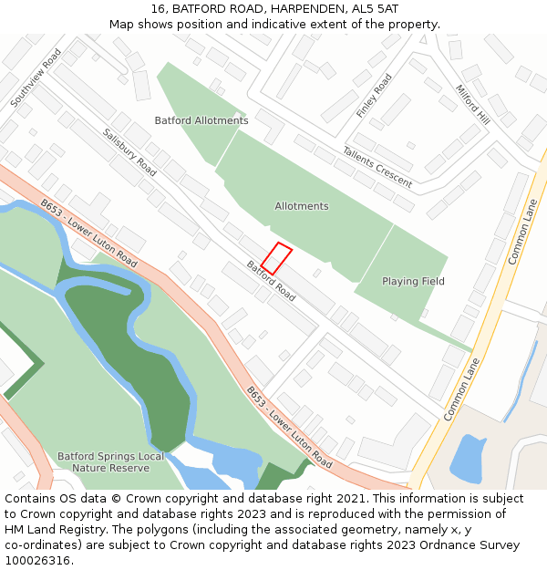 16, BATFORD ROAD, HARPENDEN, AL5 5AT: Location map and indicative extent of plot