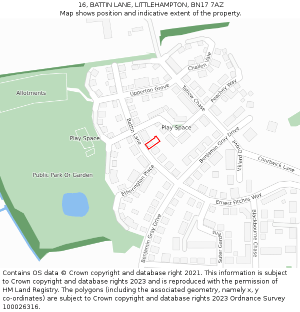 16, BATTIN LANE, LITTLEHAMPTON, BN17 7AZ: Location map and indicative extent of plot