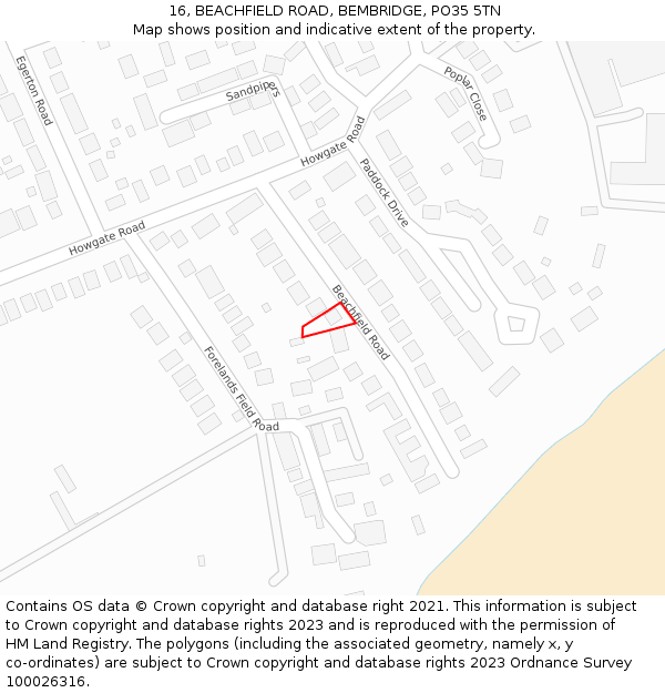 16, BEACHFIELD ROAD, BEMBRIDGE, PO35 5TN: Location map and indicative extent of plot