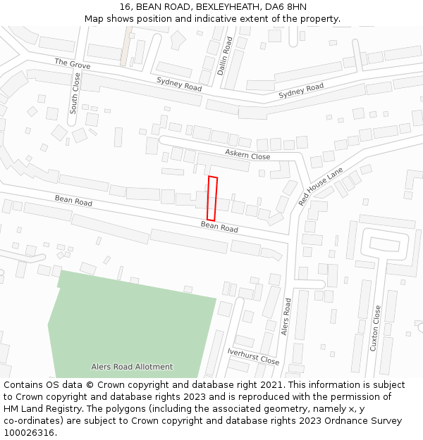 16, BEAN ROAD, BEXLEYHEATH, DA6 8HN: Location map and indicative extent of plot