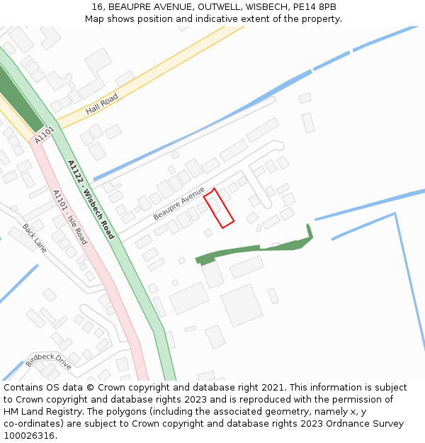 16, BEAUPRE AVENUE, OUTWELL, WISBECH, PE14 8PB: Location map and indicative extent of plot