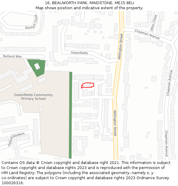 16, BEAUWORTH PARK, MAIDSTONE, ME15 8EU: Location map and indicative extent of plot
