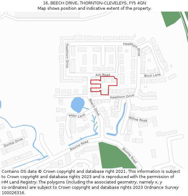 16, BEECH DRIVE, THORNTON-CLEVELEYS, FY5 4GN: Location map and indicative extent of plot