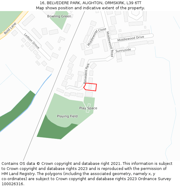 16, BELVEDERE PARK, AUGHTON, ORMSKIRK, L39 6TT: Location map and indicative extent of plot