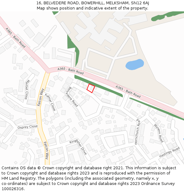 16, BELVEDERE ROAD, BOWERHILL, MELKSHAM, SN12 6AJ: Location map and indicative extent of plot
