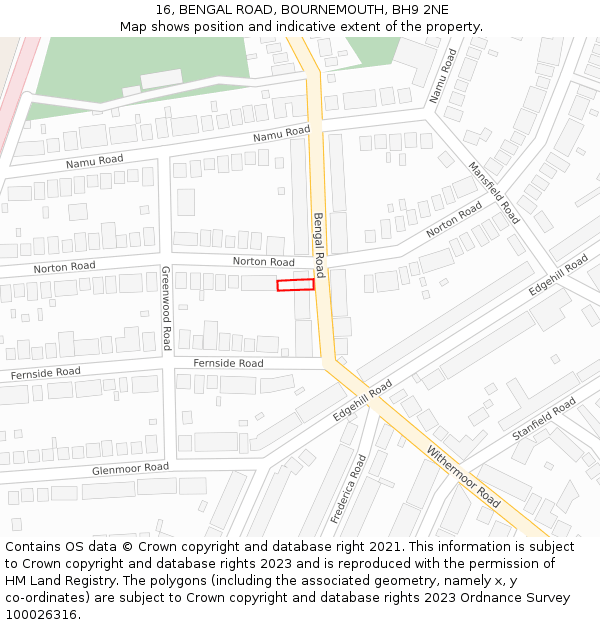 16, BENGAL ROAD, BOURNEMOUTH, BH9 2NE: Location map and indicative extent of plot