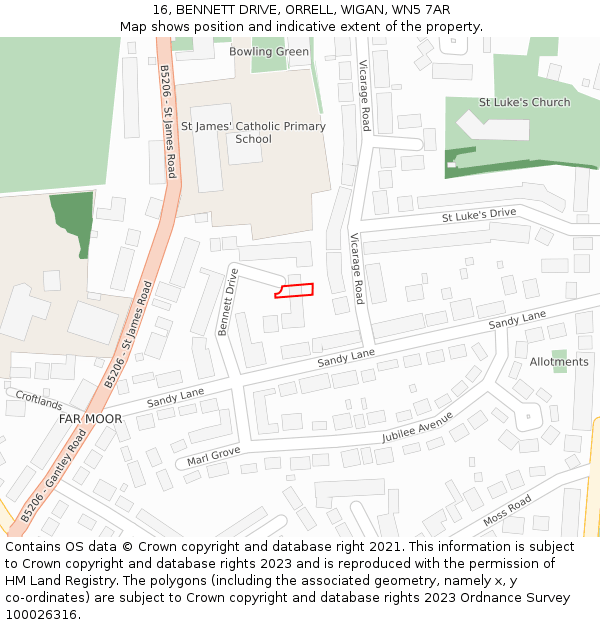 16, BENNETT DRIVE, ORRELL, WIGAN, WN5 7AR: Location map and indicative extent of plot