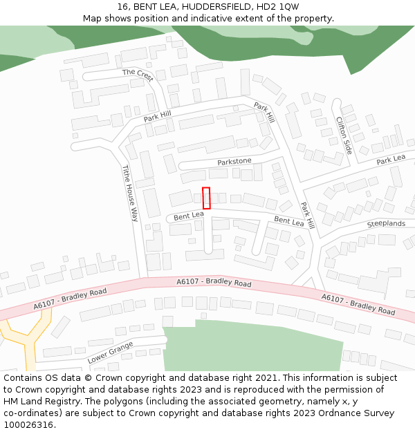 16, BENT LEA, HUDDERSFIELD, HD2 1QW: Location map and indicative extent of plot