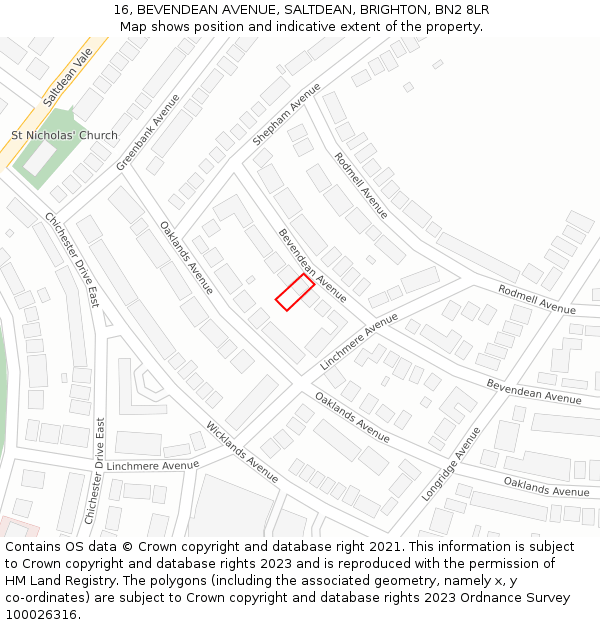 16, BEVENDEAN AVENUE, SALTDEAN, BRIGHTON, BN2 8LR: Location map and indicative extent of plot