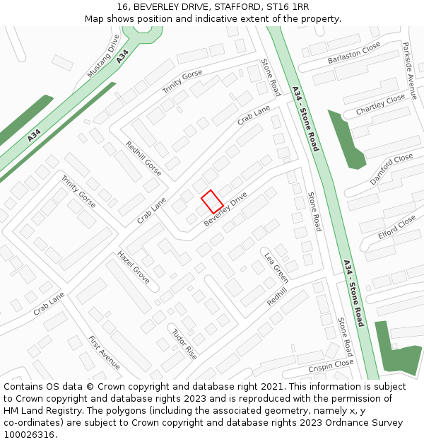 16, BEVERLEY DRIVE, STAFFORD, ST16 1RR: Location map and indicative extent of plot