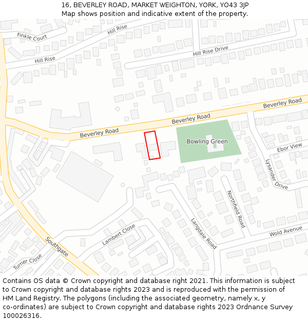 16, BEVERLEY ROAD, MARKET WEIGHTON, YORK, YO43 3JP: Location map and indicative extent of plot