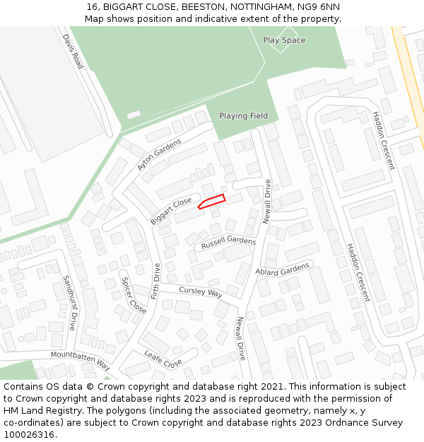 16, BIGGART CLOSE, BEESTON, NOTTINGHAM, NG9 6NN: Location map and indicative extent of plot