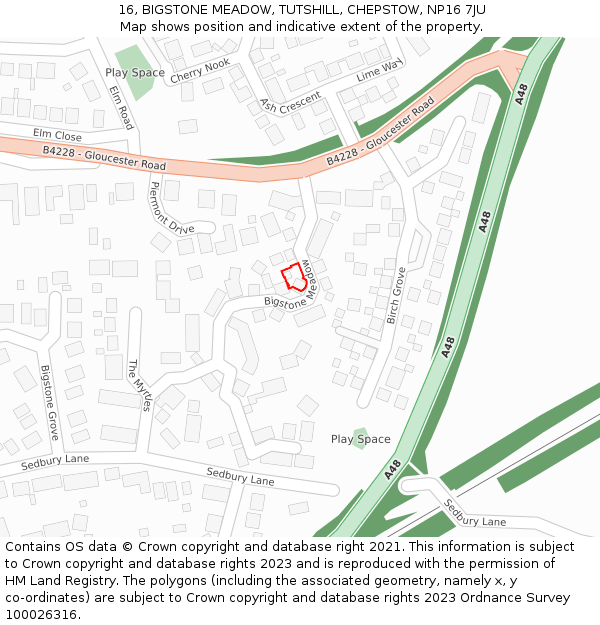 16, BIGSTONE MEADOW, TUTSHILL, CHEPSTOW, NP16 7JU: Location map and indicative extent of plot