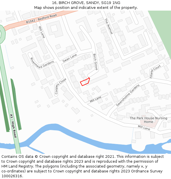 16, BIRCH GROVE, SANDY, SG19 1NG: Location map and indicative extent of plot