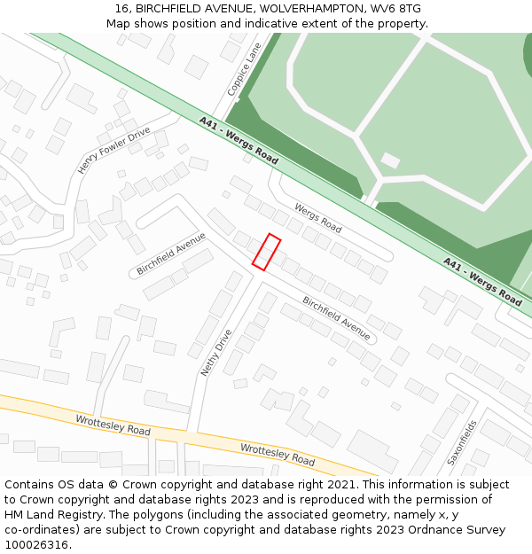 16, BIRCHFIELD AVENUE, WOLVERHAMPTON, WV6 8TG: Location map and indicative extent of plot