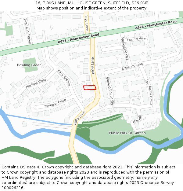16, BIRKS LANE, MILLHOUSE GREEN, SHEFFIELD, S36 9NB: Location map and indicative extent of plot