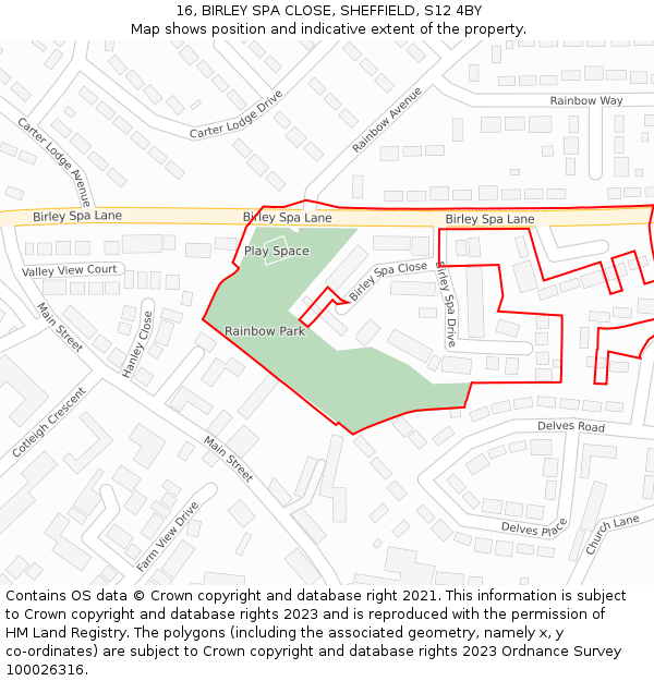 16, BIRLEY SPA CLOSE, SHEFFIELD, S12 4BY: Location map and indicative extent of plot
