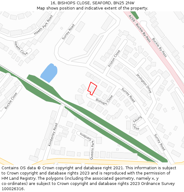 16, BISHOPS CLOSE, SEAFORD, BN25 2NW: Location map and indicative extent of plot