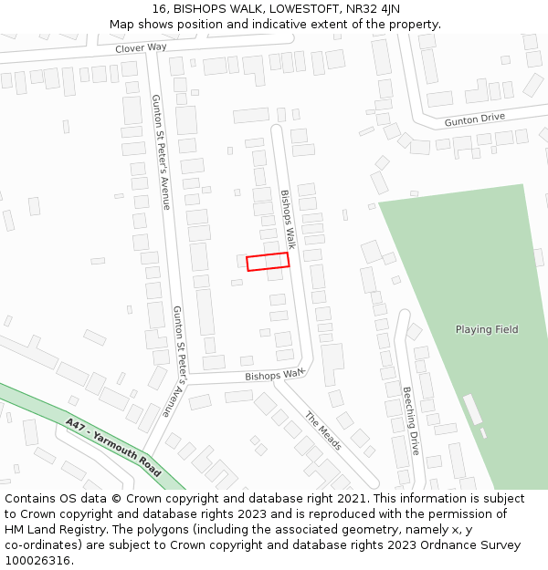 16, BISHOPS WALK, LOWESTOFT, NR32 4JN: Location map and indicative extent of plot