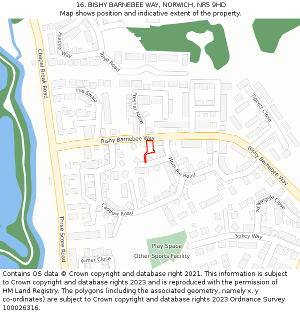16, BISHY BARNEBEE WAY, NORWICH, NR5 9HD: Location map and indicative extent of plot