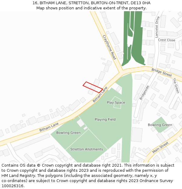 16, BITHAM LANE, STRETTON, BURTON-ON-TRENT, DE13 0HA: Location map and indicative extent of plot