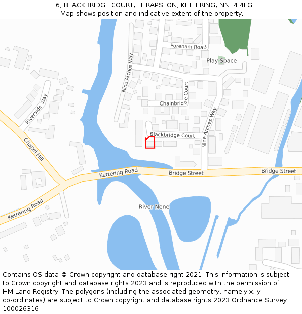 16, BLACKBRIDGE COURT, THRAPSTON, KETTERING, NN14 4FG: Location map and indicative extent of plot