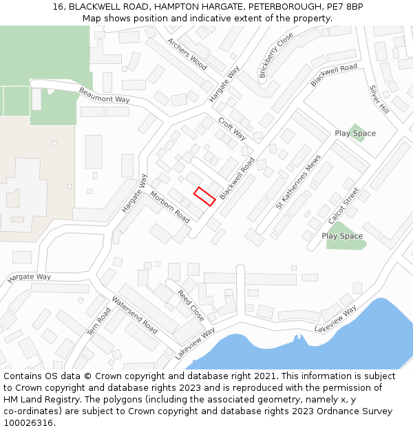16, BLACKWELL ROAD, HAMPTON HARGATE, PETERBOROUGH, PE7 8BP: Location map and indicative extent of plot