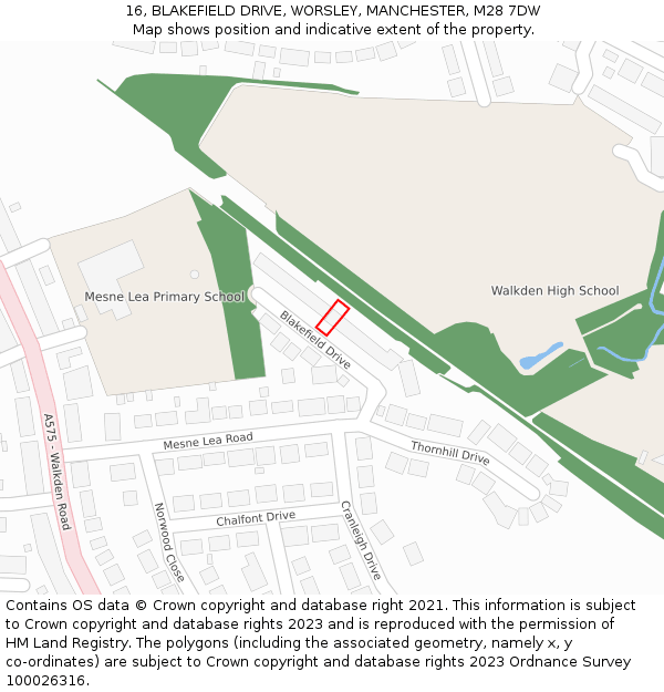 16, BLAKEFIELD DRIVE, WORSLEY, MANCHESTER, M28 7DW: Location map and indicative extent of plot