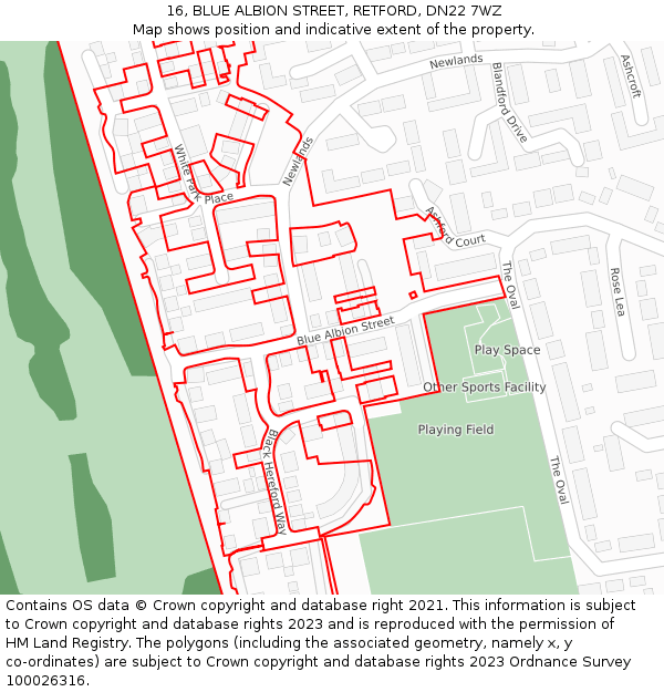 16, BLUE ALBION STREET, RETFORD, DN22 7WZ: Location map and indicative extent of plot