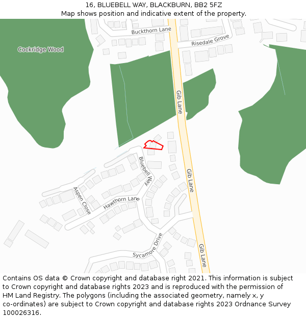 16, BLUEBELL WAY, BLACKBURN, BB2 5FZ: Location map and indicative extent of plot