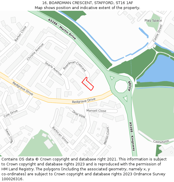 16, BOARDMAN CRESCENT, STAFFORD, ST16 1AF: Location map and indicative extent of plot