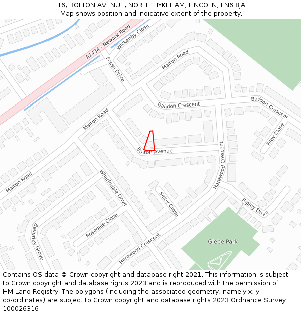 16, BOLTON AVENUE, NORTH HYKEHAM, LINCOLN, LN6 8JA: Location map and indicative extent of plot