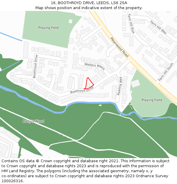 16, BOOTHROYD DRIVE, LEEDS, LS6 2SA: Location map and indicative extent of plot