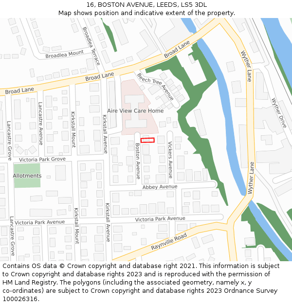16, BOSTON AVENUE, LEEDS, LS5 3DL: Location map and indicative extent of plot