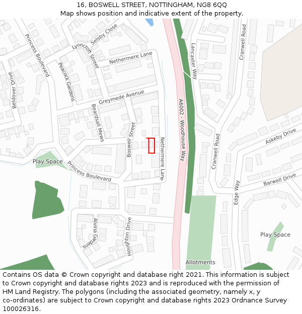 16, BOSWELL STREET, NOTTINGHAM, NG8 6QQ: Location map and indicative extent of plot