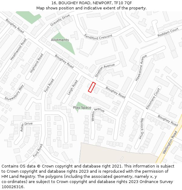 16, BOUGHEY ROAD, NEWPORT, TF10 7QF: Location map and indicative extent of plot