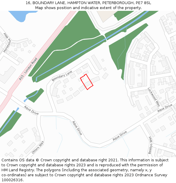 16, BOUNDARY LANE, HAMPTON WATER, PETERBOROUGH, PE7 8SL: Location map and indicative extent of plot