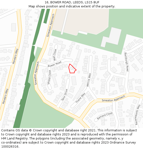 16, BOWER ROAD, LEEDS, LS15 8UF: Location map and indicative extent of plot
