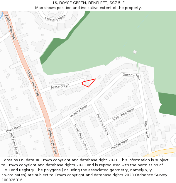 16, BOYCE GREEN, BENFLEET, SS7 5LF: Location map and indicative extent of plot