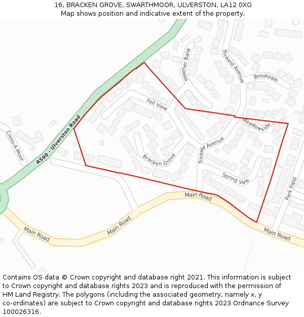 16, BRACKEN GROVE, SWARTHMOOR, ULVERSTON, LA12 0XG: Location map and indicative extent of plot