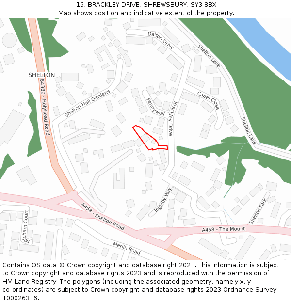 16, BRACKLEY DRIVE, SHREWSBURY, SY3 8BX: Location map and indicative extent of plot