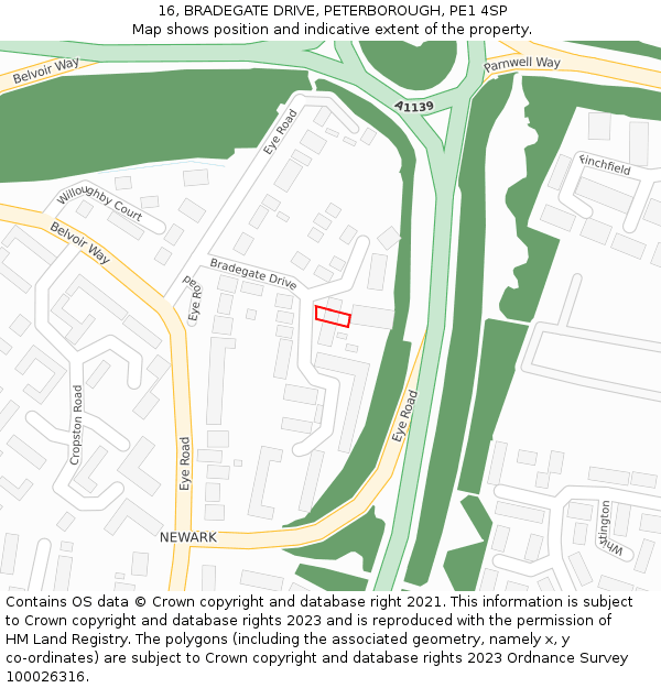16, BRADEGATE DRIVE, PETERBOROUGH, PE1 4SP: Location map and indicative extent of plot