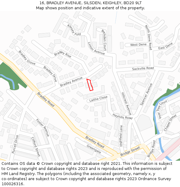 16, BRADLEY AVENUE, SILSDEN, KEIGHLEY, BD20 9LT: Location map and indicative extent of plot