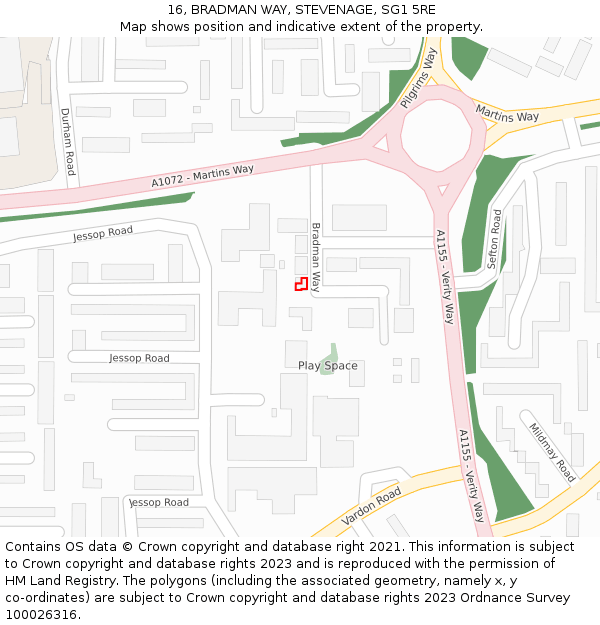 16, BRADMAN WAY, STEVENAGE, SG1 5RE: Location map and indicative extent of plot