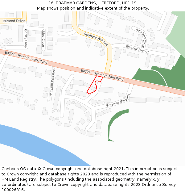 16, BRAEMAR GARDENS, HEREFORD, HR1 1SJ: Location map and indicative extent of plot